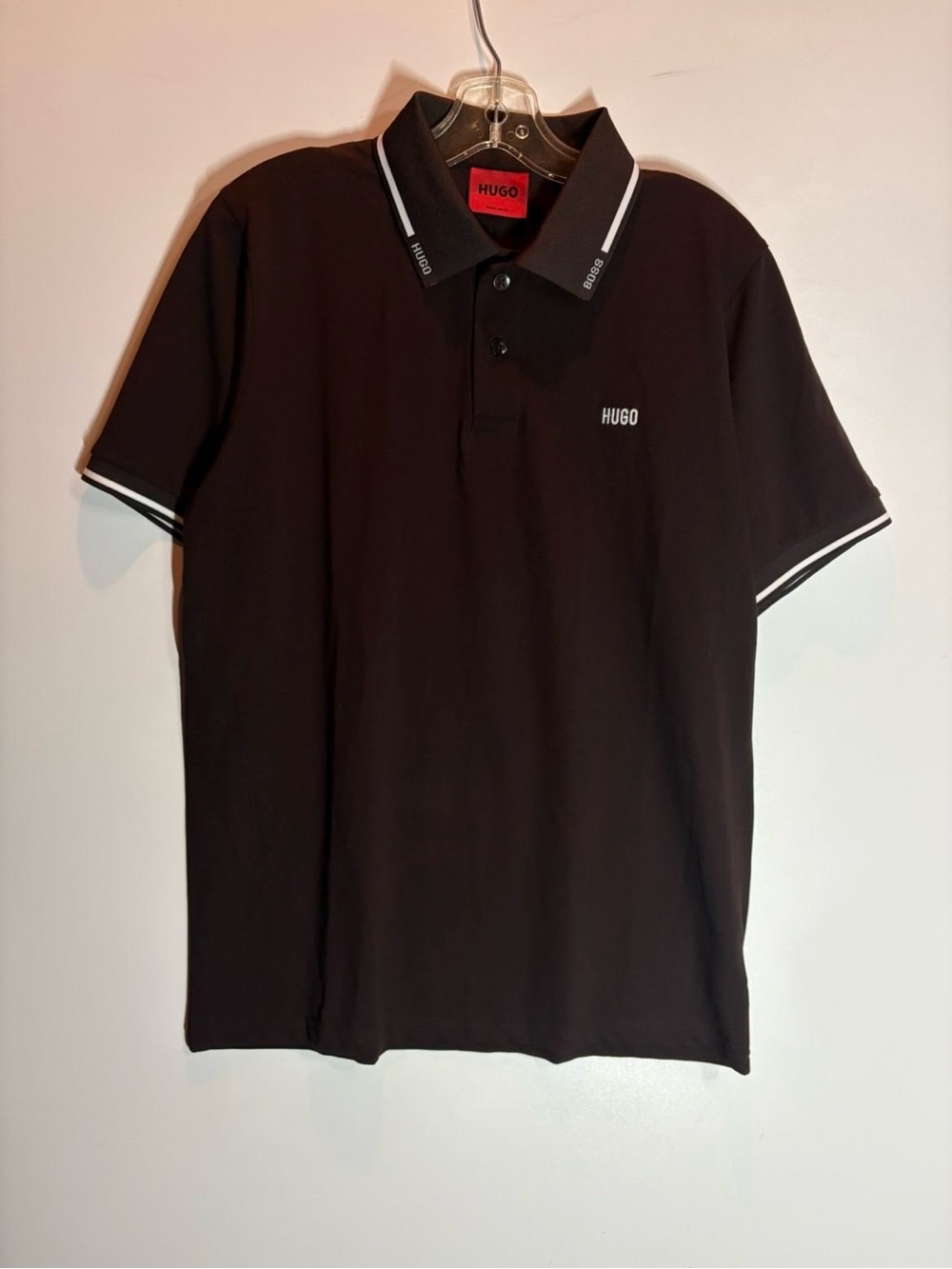 HUGO Dark Brown Polo with White Stripe Trim